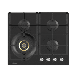 כיריים גז 4 להבות טורבו וולקנו, 60 ס"מ, 2.0 בגימור זכוכית שחורה, דגם: MIDEA - 6755 - MG60GH096KT6BIR
