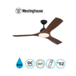 מאוורר תקרה "52 - JESSICA - שלושה להבים - צבע דמוי עץ מהגוני, מנוע DC, כולל שלט + תאורה WESTINGHOUSE - 73171-2848 - IP44 - CCT-3 28W
