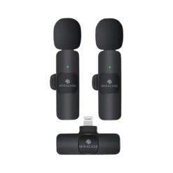 מיקרופון דש אלחוטי כפול - Lightning - צבע שחור - דגם: MIRACASE - IPX4 - MWML650