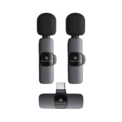 מיקרופון דש אלחוטי כפול - Type-C - צבע אפור - דגם: MIRACASE - MWMC550