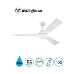 מאוורר תקרה "52 - OCEAN - שלושה להבים - צבע לבן מט, מנוע DC, כולל שלט + תאורה 	WESTINGHOUSE - 73192-2848 - IP66 - CCT-3 28W