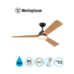 מאוורר תקרה "52 - OCEAN - שלושה להבים - צבע שחור/דמוי עץ אלון, מנוע DC, כולל שלט + תאורה 	WESTINGHOUSE - 73195-2848 - IP66 - CCT-3 28W