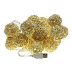 חבל כדורי קש לדים - 20 לדים, 3 מטר - אור חם ׁׁ- LED-STRING4320/W - USB - ֹׁׁׂׂ2900K