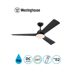 מאוורר תקרה "52 - OCEAN - שלושה להבים - צבע שחור מט, מנוע DC, כולל שלט + תאורה 	WESTINGHOUSE - 73193-2848 - IP66 - CCT-3 28W