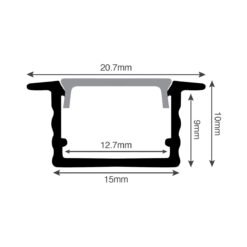 פרופיל אלומיניום שקוע ישר עמוק | 20.7X10mm | שחור | 3 מטר (3M) | EUROLUX | AL1412BK-3