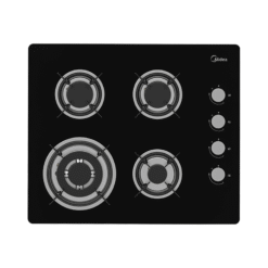 כיריים גז 4 להבות טורבו, 60 ס"מ, בגימור זכוכית שחורה, דגם: MIDEA - 6743 - 60GL403-B